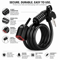 5-digit combination bike lock with steel cable