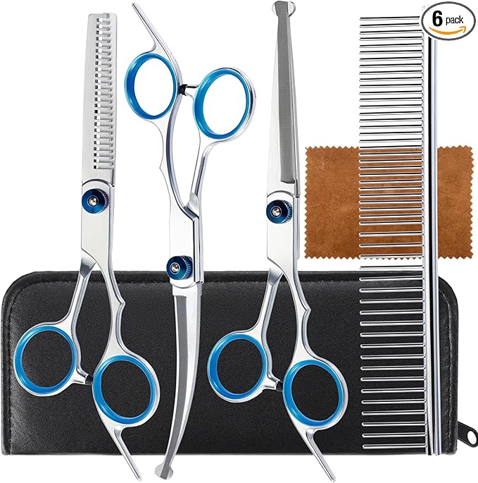 5 in 1 Premium Dog Grooming Scissors Set with Safety Round Tips for Dogs and Cats