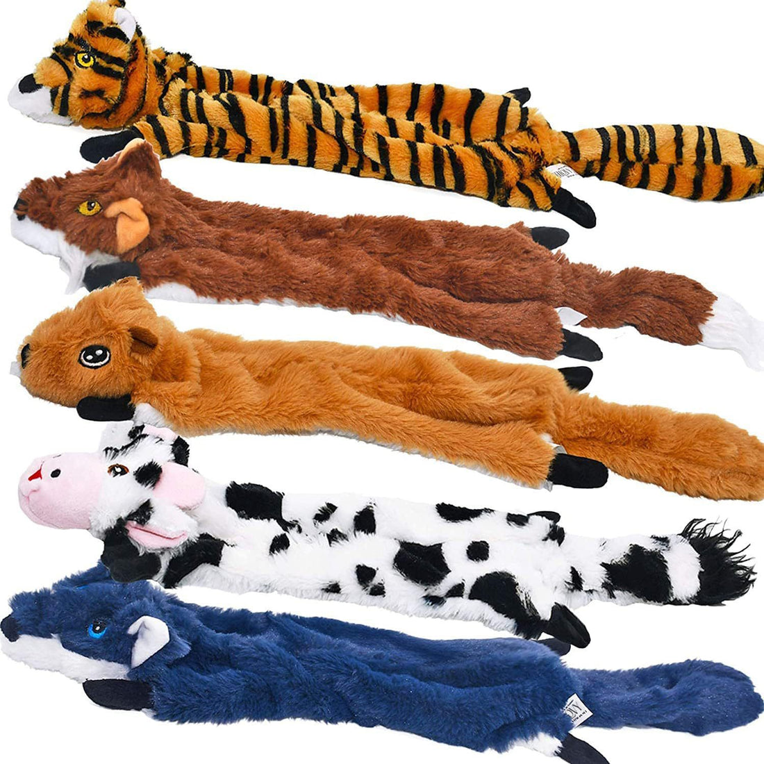 5-pack stuffing-free plush squeaky dog toy set
