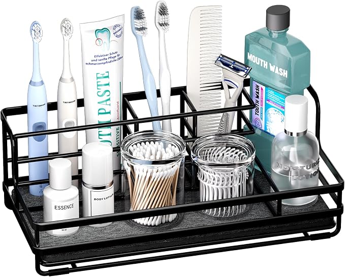 5-section black bathroom organizer for toothbrushes and toothpaste