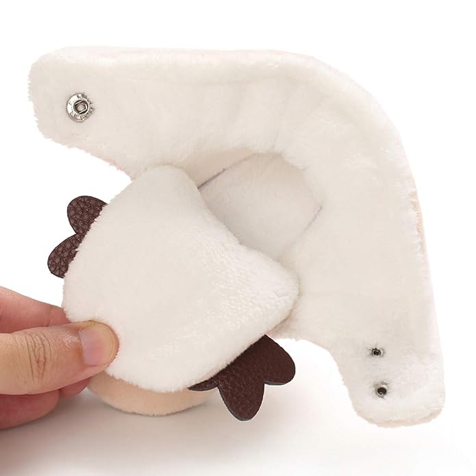 Reindeer Baby Booties – Cream Plush Infant Crib Shoes with Fluffy Ankle Cuffs, Adorable Winter Footwear for Babies