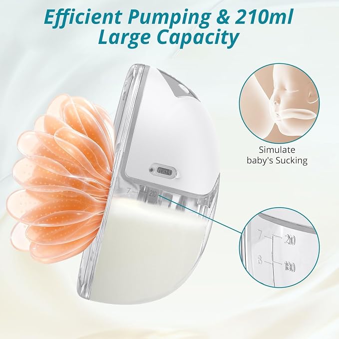 Hands-Free Wearable Electric Breast Pump, 210mL Breast Milk Pump with 4 Modes, 12 Suction Levels, Digital Display and 19/21/24mm Inserts