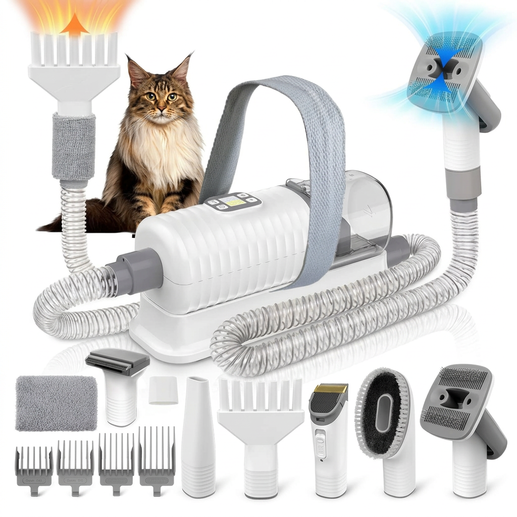 6-in-1 pet grooming kit with electric clipper and vacuum hair collection