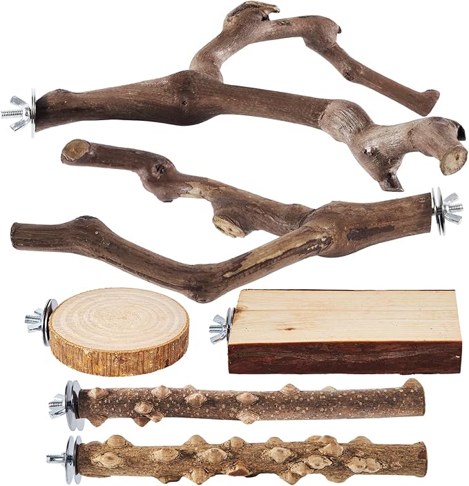 6 piece natural wood bird cage perch set