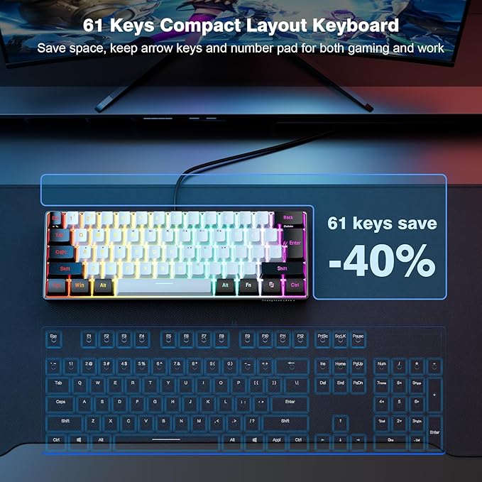 61 key compact gaming keyboard front view