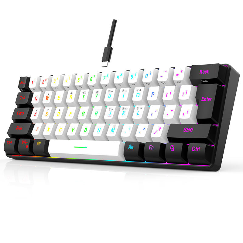 Front view of 61-key compact RGB wired keyboard