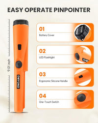 Diamond Metal Detector Pin pointer – Professional Waterproof Handheld Wand – High Sensitivity 360° Detection – Treasure Pinpointing Finder Probe for Adults & Kids (Orange)