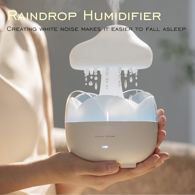 Portable Raindrop Room Humidifier with 230ml Capacity and Night Light Design