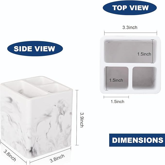 Toothbrush Holder for Bathroom Countertop – 3 Slot Electric Toothbrush & Toothpaste Organizer, Marble White Vanity Storage Cup for Shower & Sink