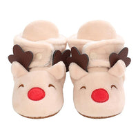 Reindeer Baby Booties – Cream Plush Infant Crib Shoes with Fluffy Ankle Cuffs, Adorable Winter Footwear for Babies