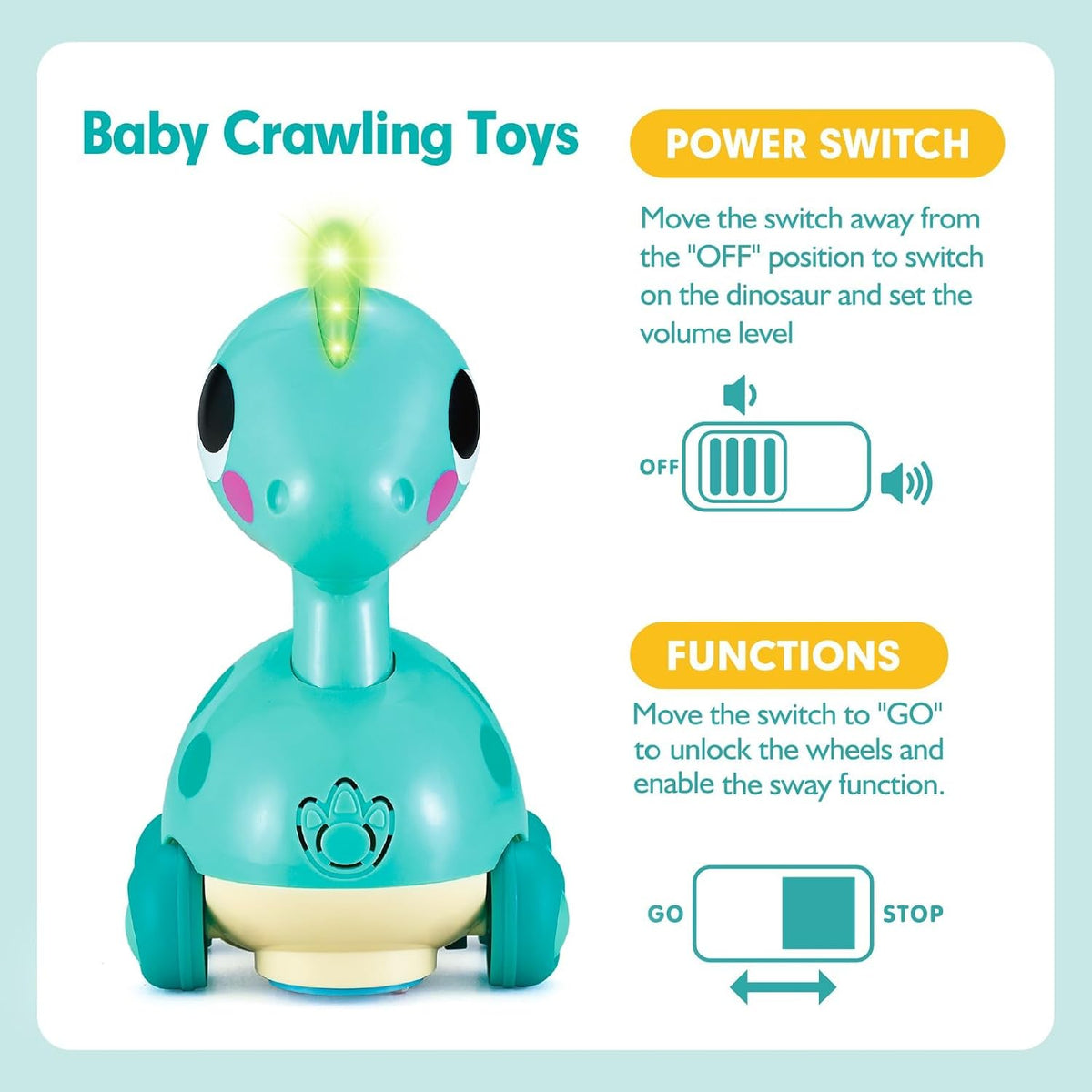 Dinosaur Toy – Touch & Go Crawling Dinosaur with Music, Lights & Obstacle Avoidance for Toddlers