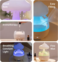Portable Raindrop Room Humidifier with 230ml Capacity and Night Light Design