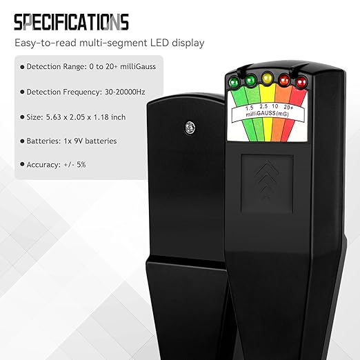 Color Tree Handheld LED EMF Magnetic Field  Detector, Electromagnetic Paranormal Equipment, 50Hz-20,000Hz (Black)