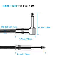 New Bee Guitar Cable 10FT Right Angle to Straight Instrument Cable Electric Guitar Bass AMP Cord Black-2 PACK