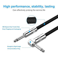 New Bee Guitar Cable 10FT Right Angle to Straight Instrument Cable Electric Guitar Bass AMP Cord Black-2 PACK