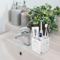 Toothbrush Holder for Bathroom Countertop – 3 Slot Electric Toothbrush & Toothpaste Organizer, Marble White Vanity Storage Cup for Shower & Sink