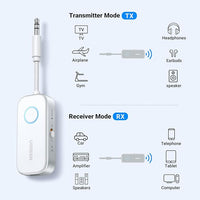 Bluetooth 6.0 audio adapter for flights TV and travel use