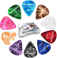 15 Pack Guitar Picks Plectrums with Organizer Box, Assorted Thickness 0.5mm 0.75mm 1.0mm, Celluloid Picks for Bass, Electric, Acoustic Guitars, Ukulele