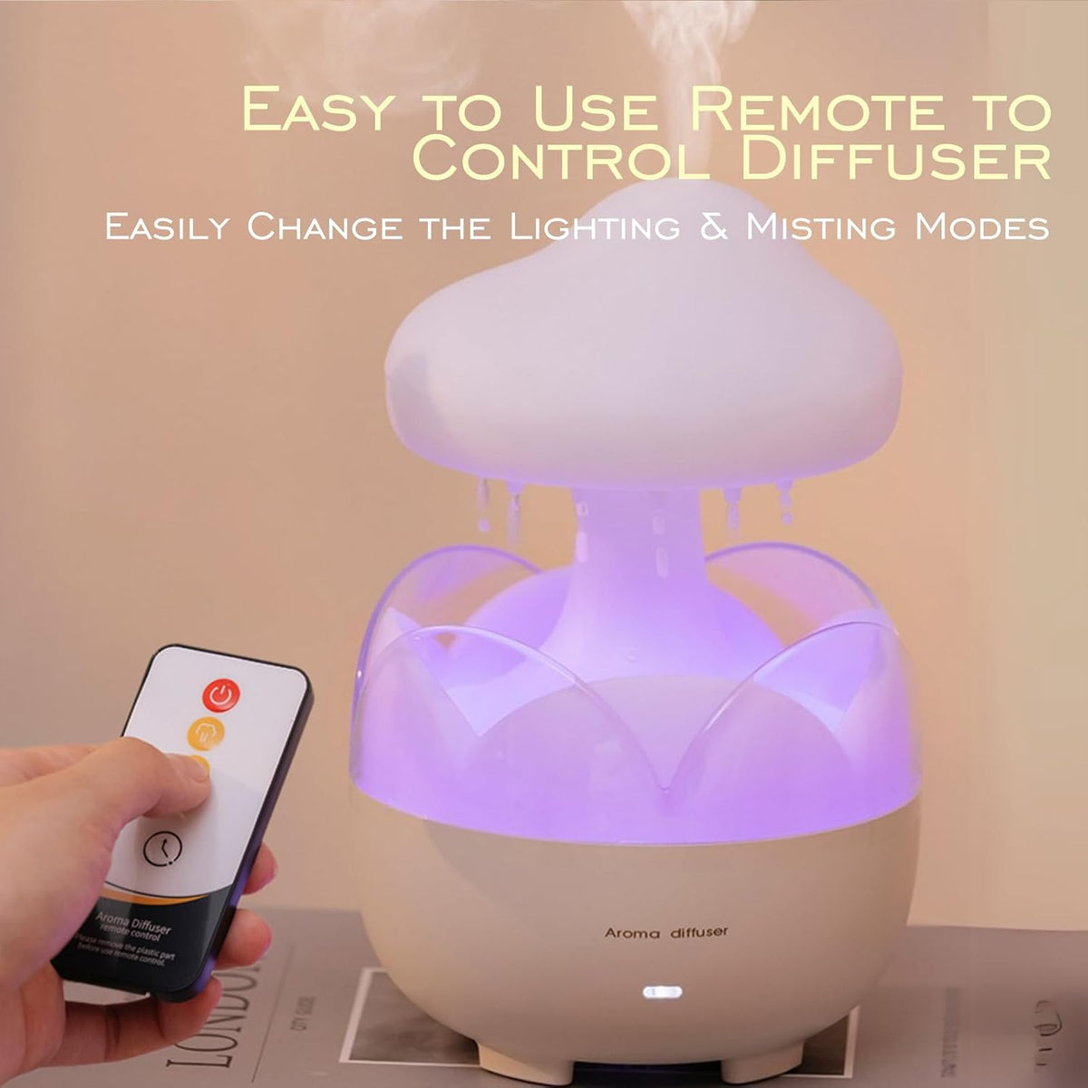 Portable Raindrop Room Humidifier with 230ml Capacity and Night Light Design