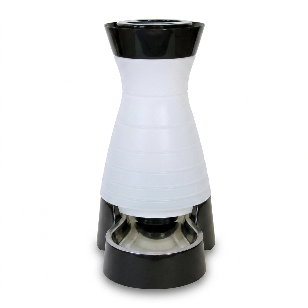 64oz gravity-style pet water dispenser with stainless steel bowl