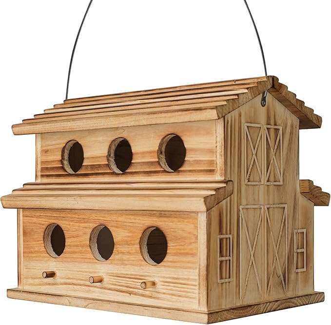 6-hole wooden outdoor birdhouse for bluebirds, finches, and cardinals