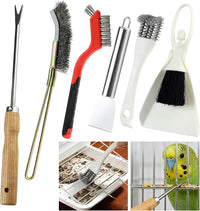 6-piece stainless steel bird cage cleaning brush kit for small, medium, and large cages