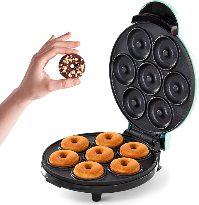 7-cavity mini electric donut maker in aqua finish