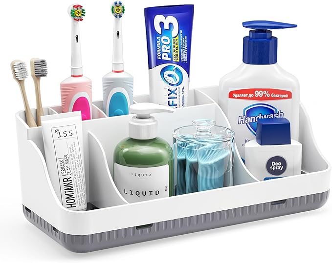 7-slot bathroom countertop organizer for toothbrushes and toothpaste
