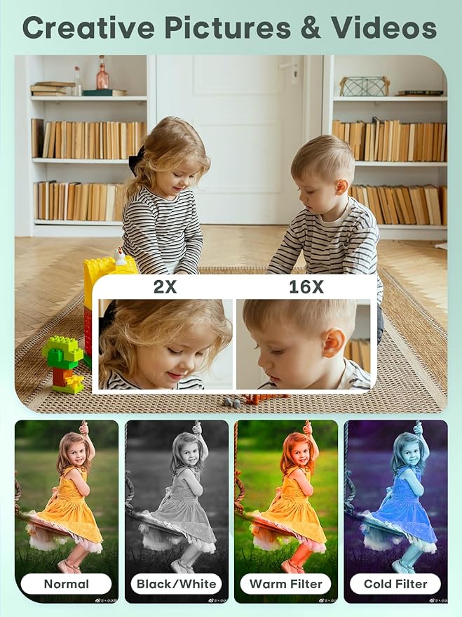 44MP Digital Camera 1080P Full HD with 64GB Card, Anti Shake 16X Zoom Compact Camera for Kids, Teens & Beginners.