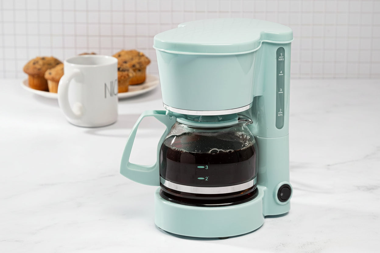 5-Cup Drip Coffee Maker with Reusable Filter & Glass Carafe