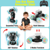 RC Car for Boys 6–12 – Gesture Sensing Remote Control Car, RC Cars Toys for Boys, 4WD Stunt Car, Hand Controlled Twist & Transform Car, 360° Spin Toy Car with Mist, Light & Music
