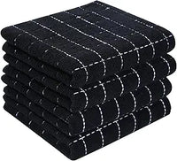 100% Cotton Terry Kitchen Towels 4 Pack – Black Checkered Dish Towels, Soft Super Absorbent Kitchen Hand Towels, 13 x 28 Inches