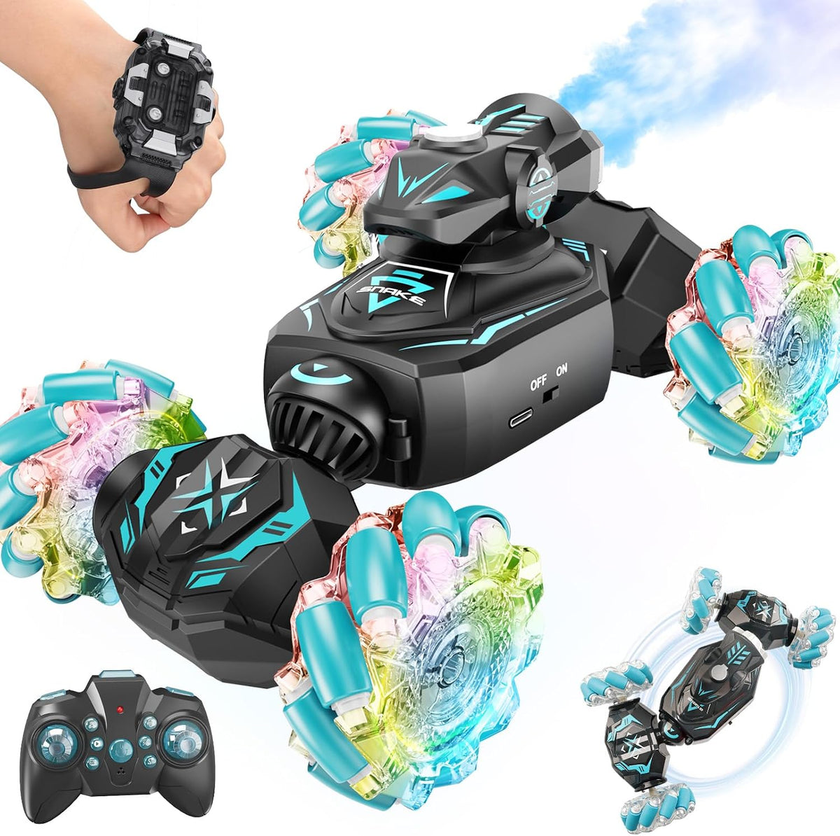 RC Car for Boys 6–12 – Gesture Sensing Remote Control Car, RC Cars Toys for Boys, 4WD Stunt Car, Hand Controlled Twist & Transform Car, 360° Spin Toy Car with Mist, Light & Music