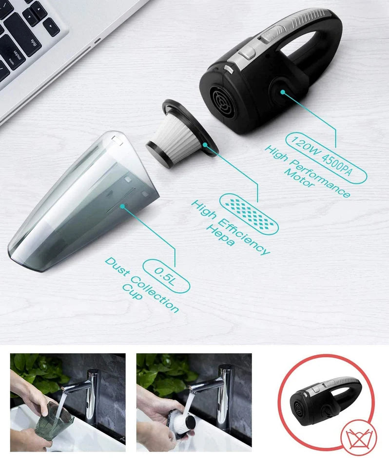 Cordless Handheld Vacuum Cleaner for Car and Home, Portable Rechargeable Wet Dry Vacuum with Filter