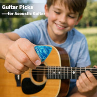 15 Pack Guitar Picks Plectrums with Organizer Box, Assorted Thickness 0.5mm 0.75mm 1.0mm, Celluloid Picks for Bass, Electric, Acoustic Guitars, Ukulele