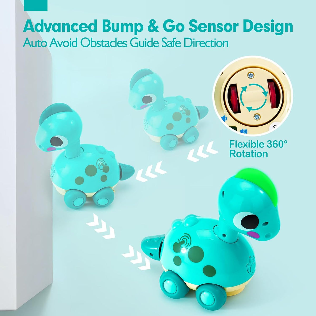 Dinosaur Toy – Touch & Go Crawling Dinosaur with Music, Lights & Obstacle Avoidance for Toddlers