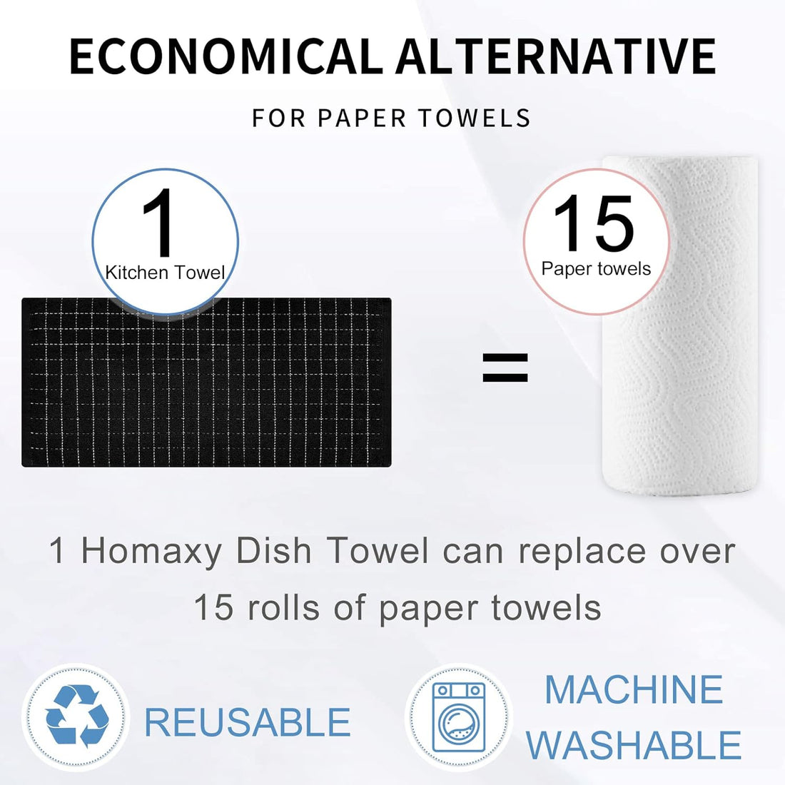 100% Cotton Terry Kitchen Towels 4 Pack – Black Checkered Dish Towels, Soft Super Absorbent Kitchen Hand Towels, 13 x 28 Inches