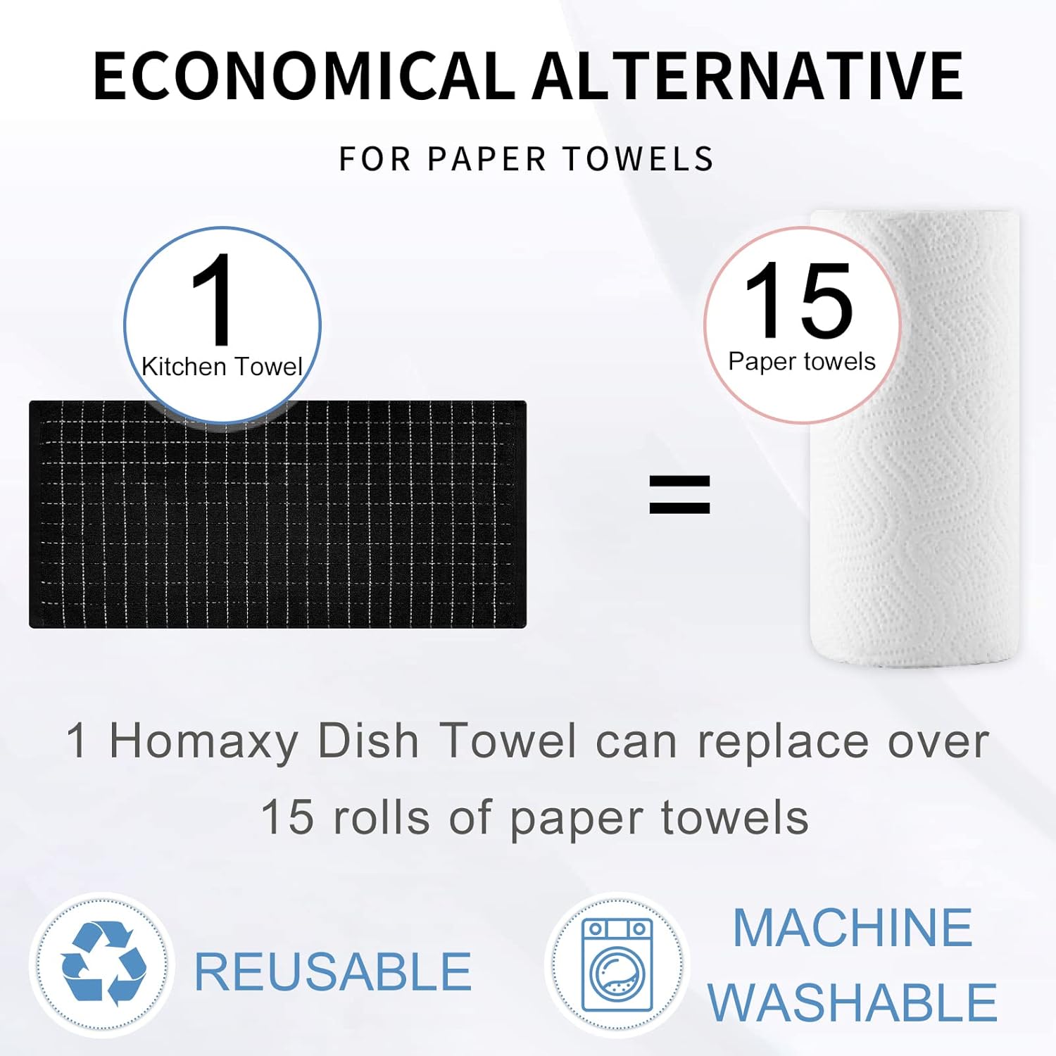100% Cotton Terry Kitchen Towels 4 Pack – Black Checkered Dish Towels, Soft Super Absorbent Kitchen Hand Towels, 13 x 28 Inches