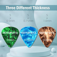 15 Pack Guitar Picks Plectrums with Organizer Box, Assorted Thickness 0.5mm 0.75mm 1.0mm, Celluloid Picks for Bass, Electric, Acoustic Guitars, Ukulele