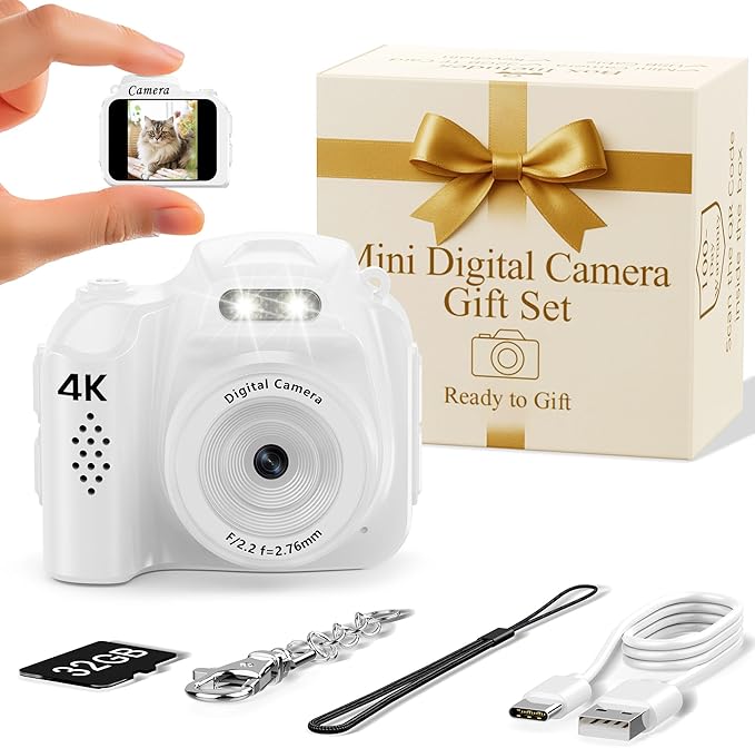 Mini Keychain Camera 4K Pocket Size Retro Digital Camera with 32GB Card Portable Vintage Camera Gift for Kids Adults Travel Vlogging