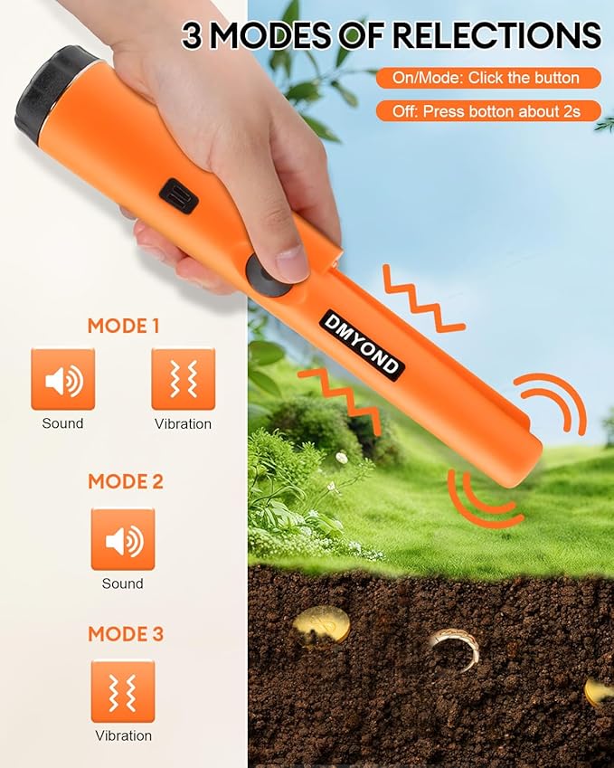 Diamond Metal Detector Pin pointer – Professional Waterproof Handheld Wand – High Sensitivity 360° Detection – Treasure Pinpointing Finder Probe for Adults & Kids (Orange)
