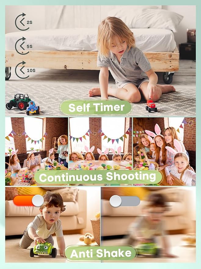 44MP Digital Camera 1080P Full HD with 64GB Card, Anti Shake 16X Zoom Compact Camera for Kids, Teens & Beginners.