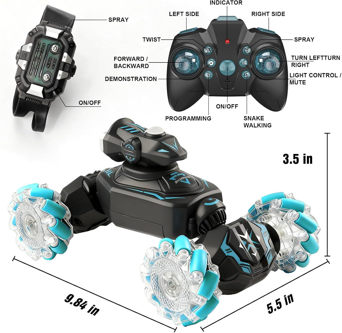 RC Car for Boys 6–12 – Gesture Sensing Remote Control Car, RC Cars Toys for Boys, 4WD Stunt Car, Hand Controlled Twist & Transform Car, 360° Spin Toy Car with Mist, Light & Music