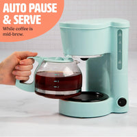 5-Cup Drip Coffee Maker with Reusable Filter & Glass Carafe