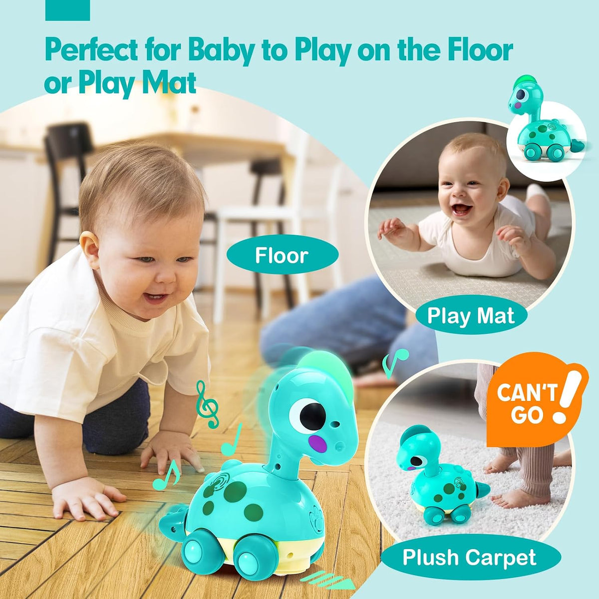 Dinosaur Toy – Touch & Go Crawling Dinosaur with Music, Lights & Obstacle Avoidance for Toddlers