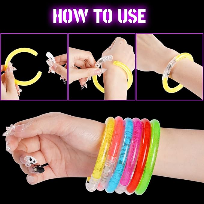 24Pcs Glow in the Dark Party Supplies for Kids/Adults, LED Flashing Light Up Toys, Glow Sticks, Mardi Gras Party Favors, Carnival Birthday Concert Gifts