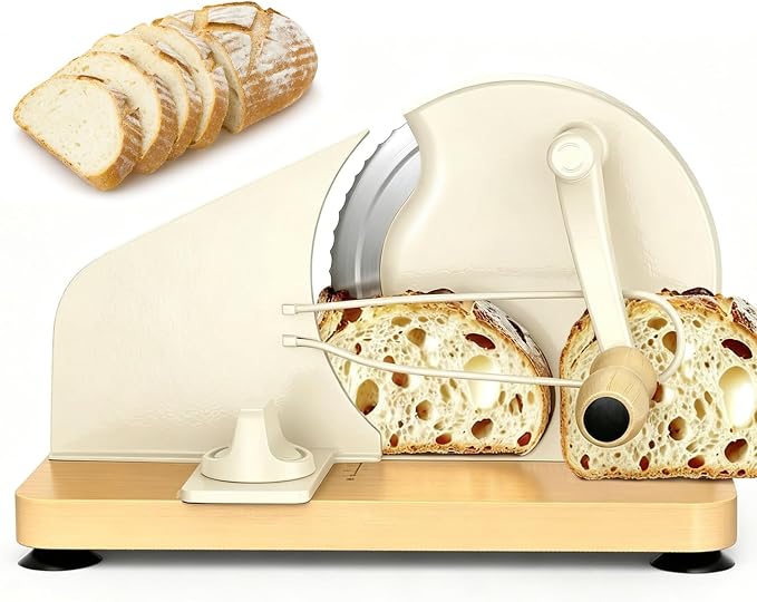 Manual Bread Slicer with Adjustable Thickness, Stainless Steel Blade and Solid Wood Base