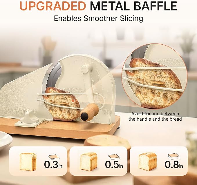 Manual Bread Slicer with Adjustable Thickness, Stainless Steel Blade and Solid Wood Base