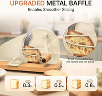 Manual Bread Slicer with Adjustable Thickness, Stainless Steel Blade and Solid Wood Base