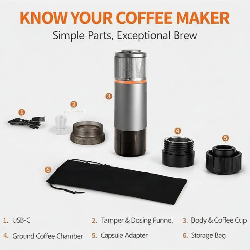 Portable Electric Espresso Machine – Self-Heating Travel Coffee Maker